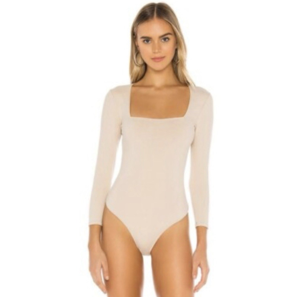 Free People Intimately Truth Or Square Body Suit Nude XS Long Sleeve Slimming
